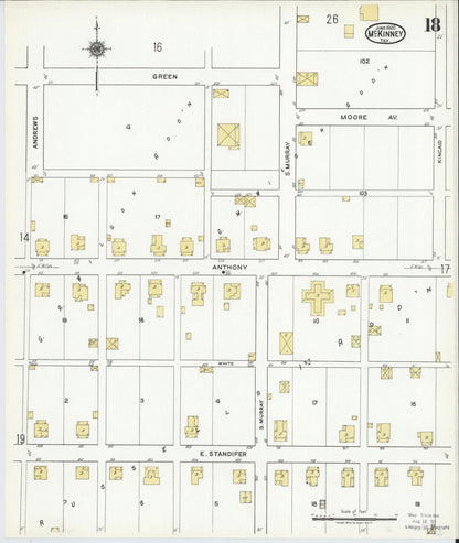 Sanborn Fire Insurance Map from McKinney, Collin County, Texas (1920), Sheet #0018 - Historic Sanborn Fire Insurance Map Print, vintage old map wall art, antique decor, genealogy gift, Texas Texas map