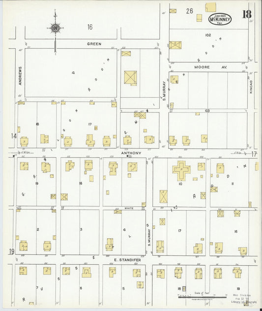 Sanborn Fire Insurance Map from McKinney, Collin County, Texas (1920), Sheet #0018 - Historic Sanborn Fire Insurance Map Print, vintage old map wall art, antique decor, genealogy gift, Texas Texas map