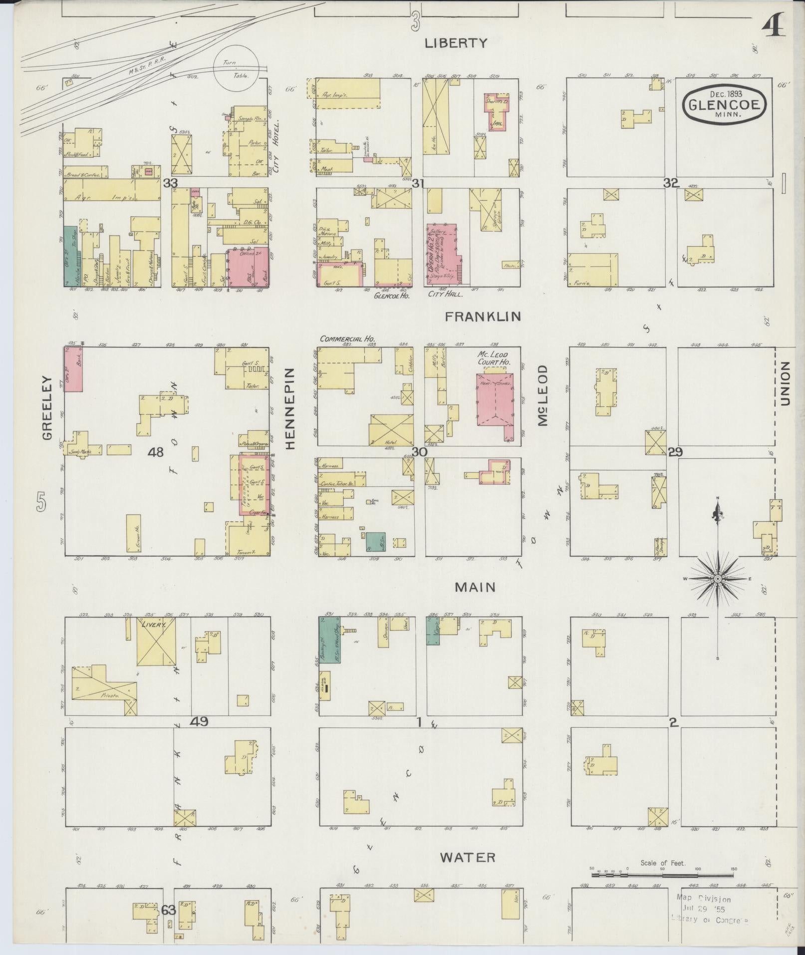 Sanborn Fire Insurance Map from Glencoe, Mcleod County, Minnesota (1893), Sheet #0004 - Historic Sanborn Fire Insurance Map Print, vintage old map wall art, antique decor, genealogy gift, Minnesota Minnesota map