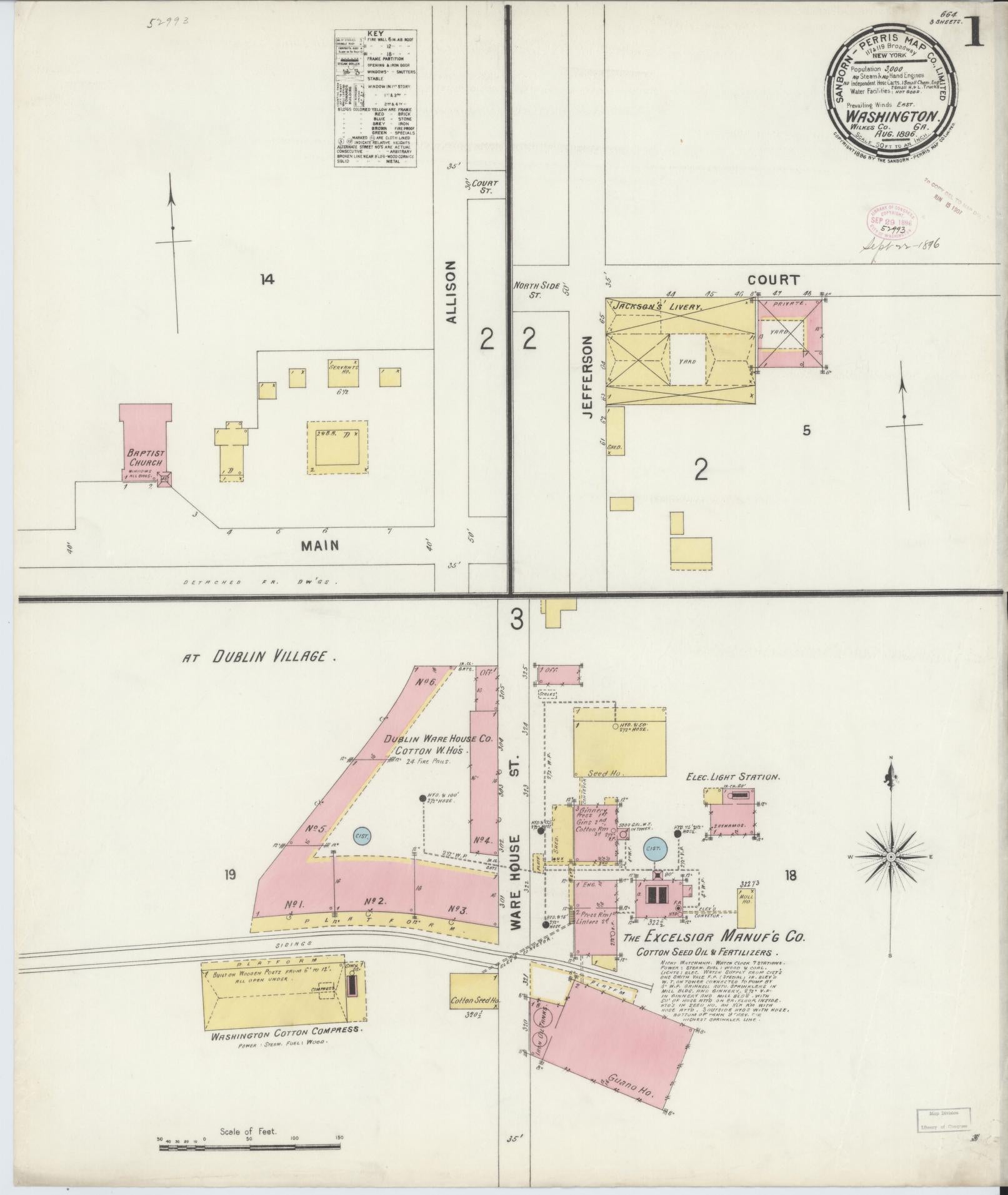 Sanborn Fire Insurance Map from Washington, Wilkes County, Georgia (1896), Sheet #0001 - Historic Sanborn Fire Insurance Map Print, vintage old map wall art, antique decor, genealogy gift, Washington Washington map