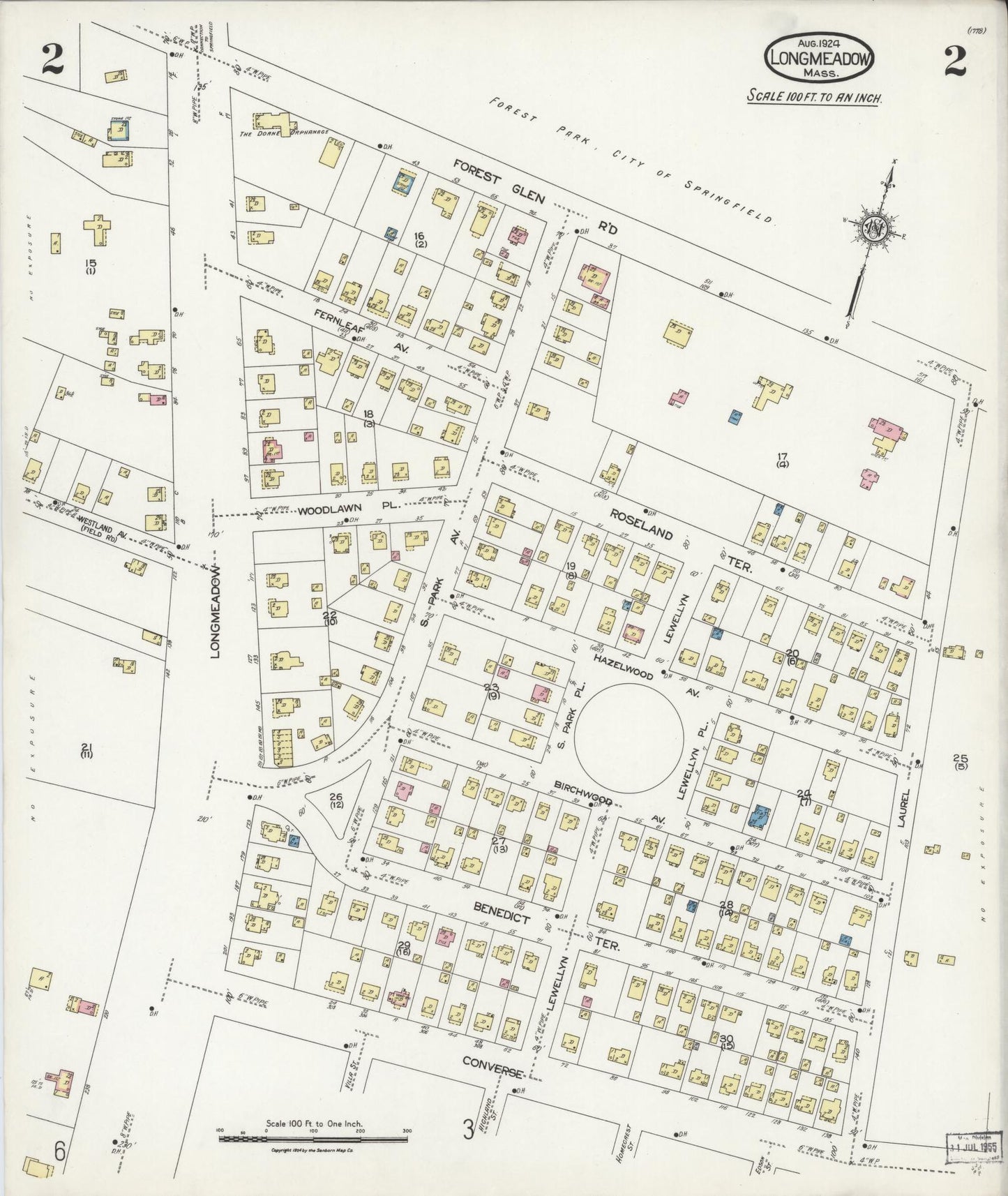 Sanborn Fire Insurance Map from Longmeadow, Hampden County, Massachusetts (1924), Sheet #0002 - Historic Sanborn Fire Insurance Map Print, vintage old map wall art, antique decor, genealogy gift, Massachusetts Massachusetts map
