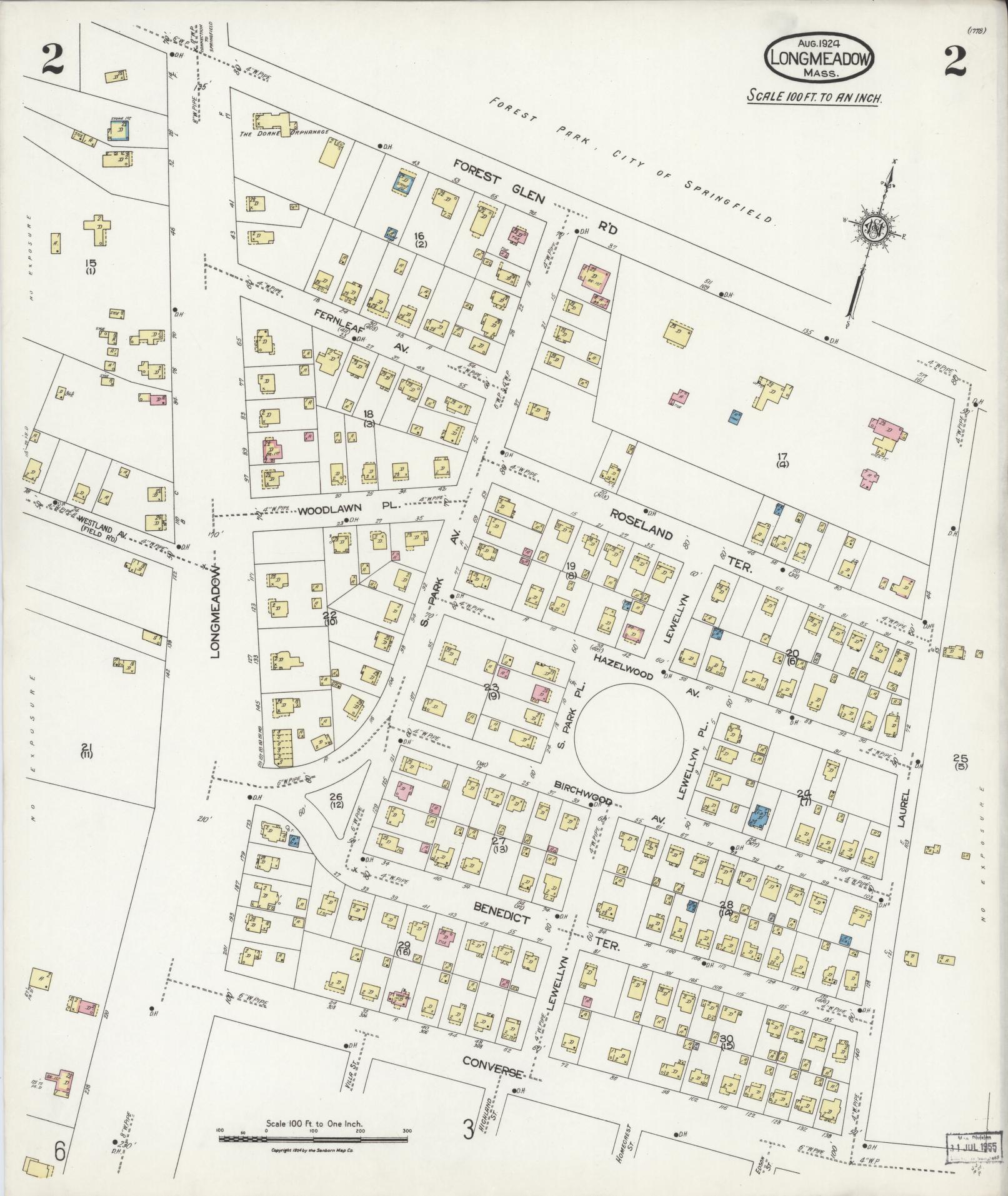 Sanborn Fire Insurance Map from Longmeadow, Hampden County, Massachusetts (1924), Sheet #0002 - Historic Sanborn Fire Insurance Map Print, vintage old map wall art, antique decor, genealogy gift, Massachusetts Massachusetts map