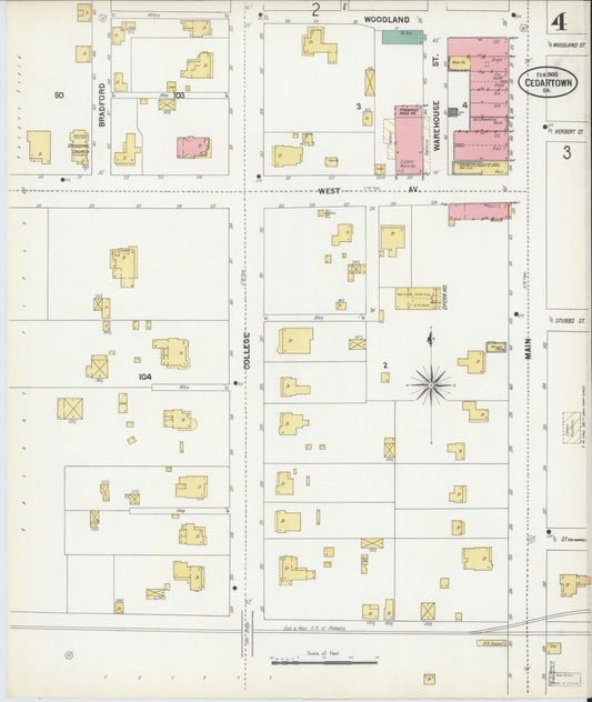 Sanborn Fire Insurance Map from Cedartown, Polk County, Georgia (1900), Sheet #0004 - Historic Sanborn Fire Insurance Map Print, vintage old map wall art, antique decor, genealogy gift, Georgia Georgia map