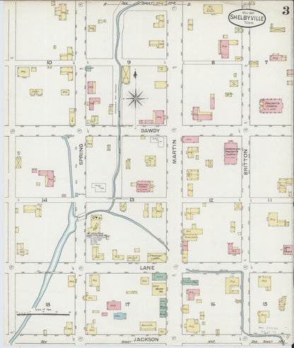 Sanborn Fire Insurance Map from Shelbyville, Bedford County, Tennessee (1887), Sheet #0003 - Complete Map Set gallery image, historic Sanborn map, vintage wall art, Tennessee Tennessee