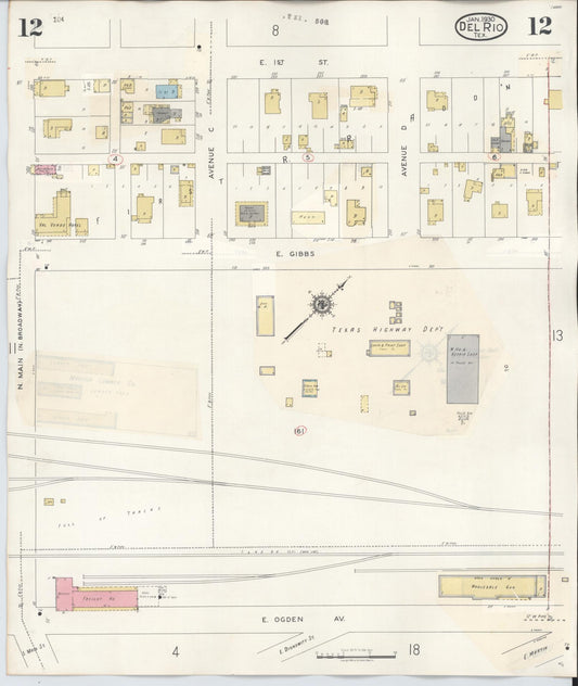 Sanborn Fire Insurance Map from Del Rio, Val Verde County, Texas (1948), Sheet #0012 - Historic Sanborn Fire Insurance Map Print, vintage old map wall art, antique decor, genealogy gift, Texas Texas map
