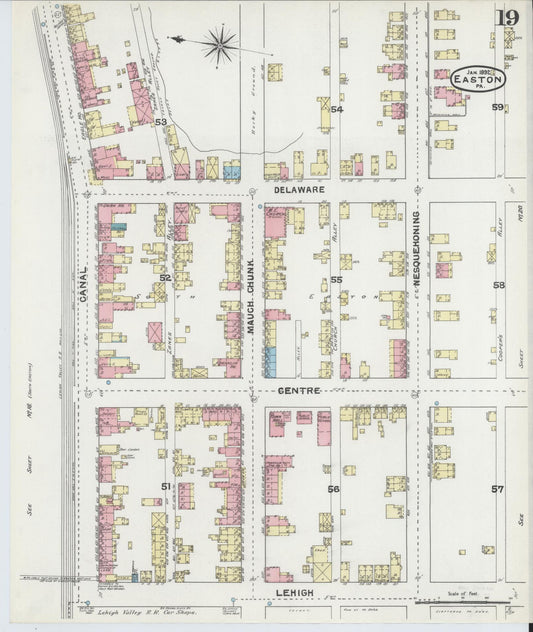 Sanborn Fire Insurance Map from Easton, Northampton County, Pennsylvania (1892), Sheet #0019 - Historic Sanborn Fire Insurance Map Print, vintage old map wall art, antique decor, genealogy gift, Pennsylvania Pennsylvania map