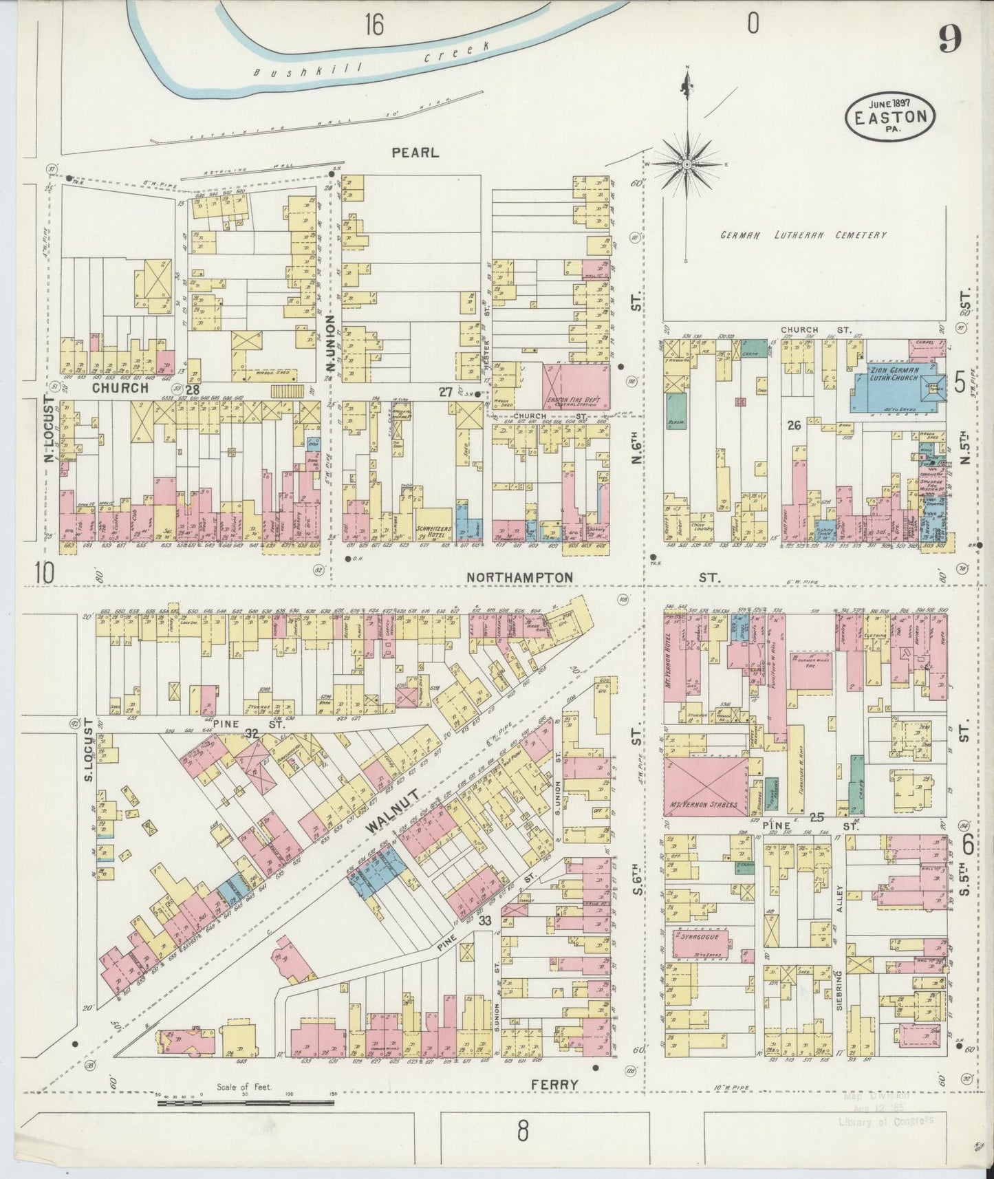 Sanborn Fire Insurance Map from Easton, Northampton County, Pennsylvania (1897), Sheet #0009 - Historic Sanborn Fire Insurance Map Print, vintage old map wall art, antique decor, genealogy gift, Pennsylvania Pennsylvania map
