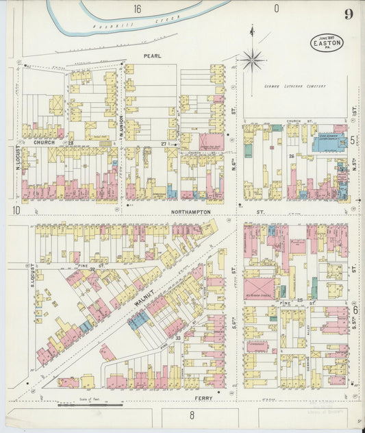 Sanborn Fire Insurance Map from Easton, Northampton County, Pennsylvania (1897), Sheet #0009 - Historic Sanborn Fire Insurance Map Print, vintage old map wall art, antique decor, genealogy gift, Pennsylvania Pennsylvania map