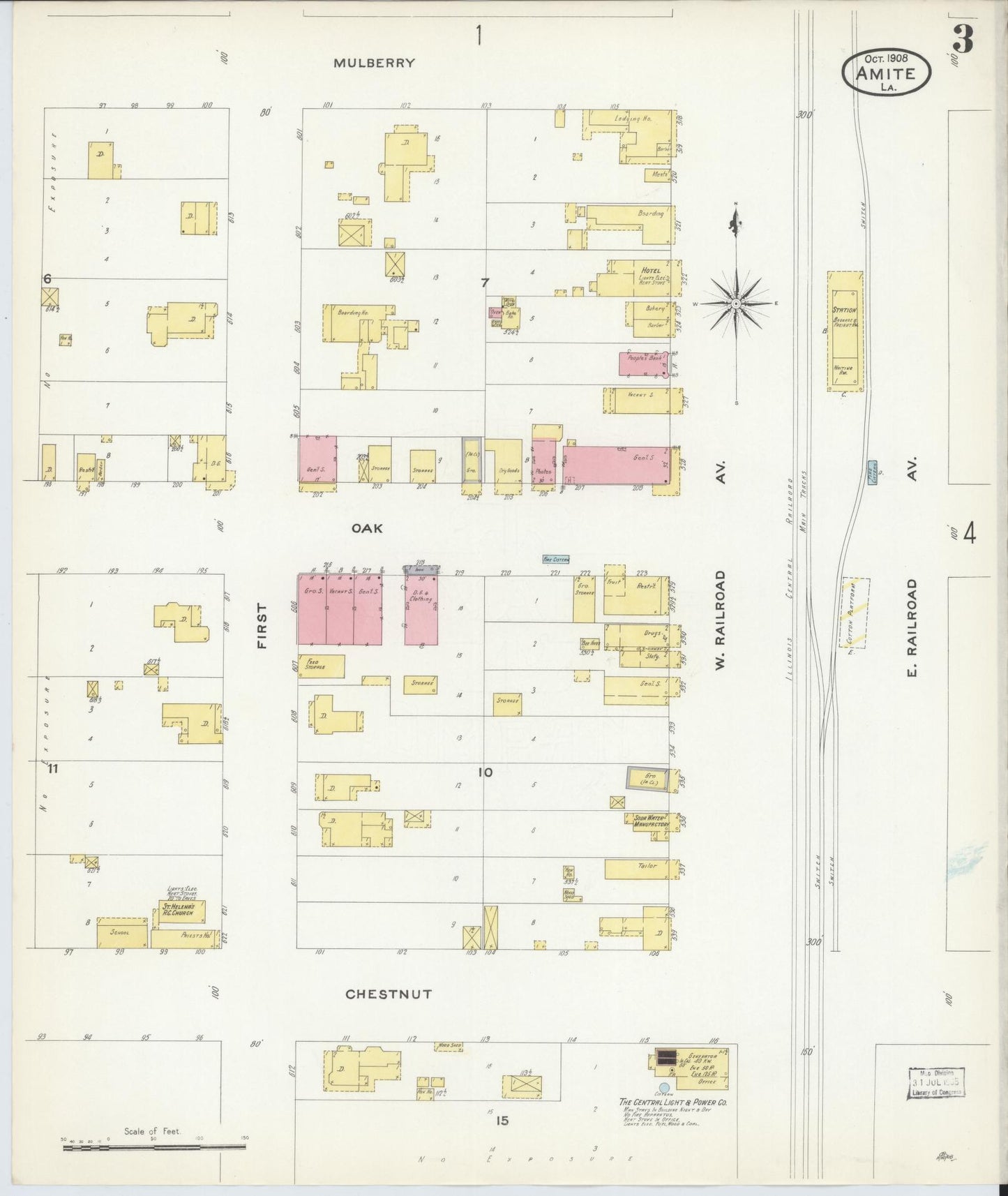Sanborn Fire Insurance Map from Amite, Tangipahoa Parish, Louisiana (1908), Sheet #0003 - Complete Map Set gallery image, historic Sanborn map, vintage wall art, Louisiana Louisiana