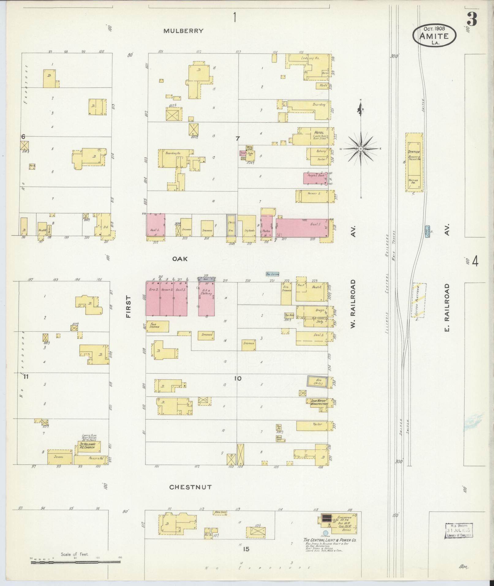 Sanborn Fire Insurance Map from Amite, Tangipahoa Parish, Louisiana (1908), Sheet #0003 - Complete Map Set gallery image, historic Sanborn map, vintage wall art, Louisiana Louisiana