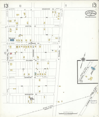 Sanborn Fire Insurance Map from Pitman, Gloucester County, New Jersey (1923), Sheet #0013 - Historic Sanborn Fire Insurance Map Print, vintage old map wall art, antique decor, genealogy gift, New Jersey New Jersey map