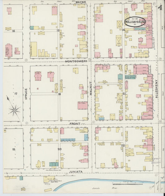 Sanborn Fire Insurance Map from Hollidaysburg, Blair County, Pennsylvania (1891), Sheet #0004 - Historic Sanborn Fire Insurance Map Print, vintage old map wall art, antique decor, genealogy gift, Pennsylvania Pennsylvania map