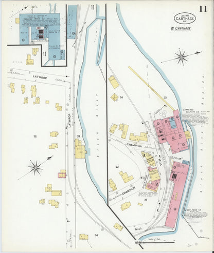 Sanborn Fire Insurance Map from Carthage, Jefferson County, New York (1908), Sheet #0011 - Historic Sanborn Fire Insurance Map Print, vintage old map wall art, antique decor, genealogy gift, New York New York map