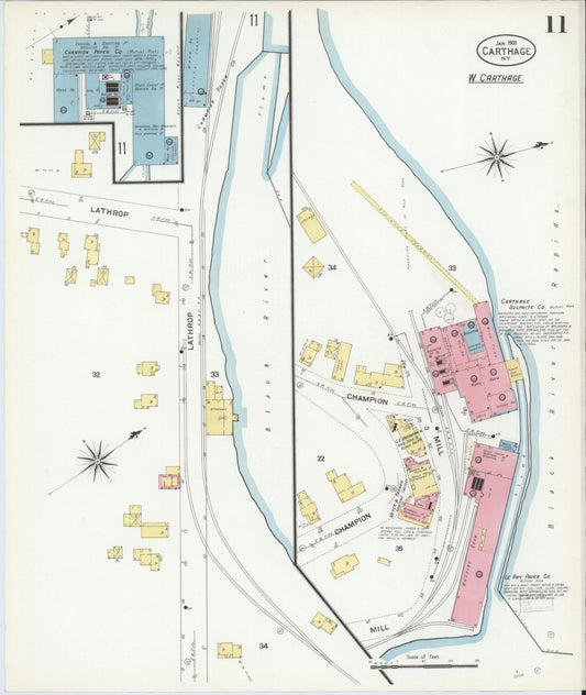 Sanborn Fire Insurance Map from Carthage, Jefferson County, New York (1908), Sheet #0011 - Historic Sanborn Fire Insurance Map Print, vintage old map wall art, antique decor, genealogy gift, New York New York map