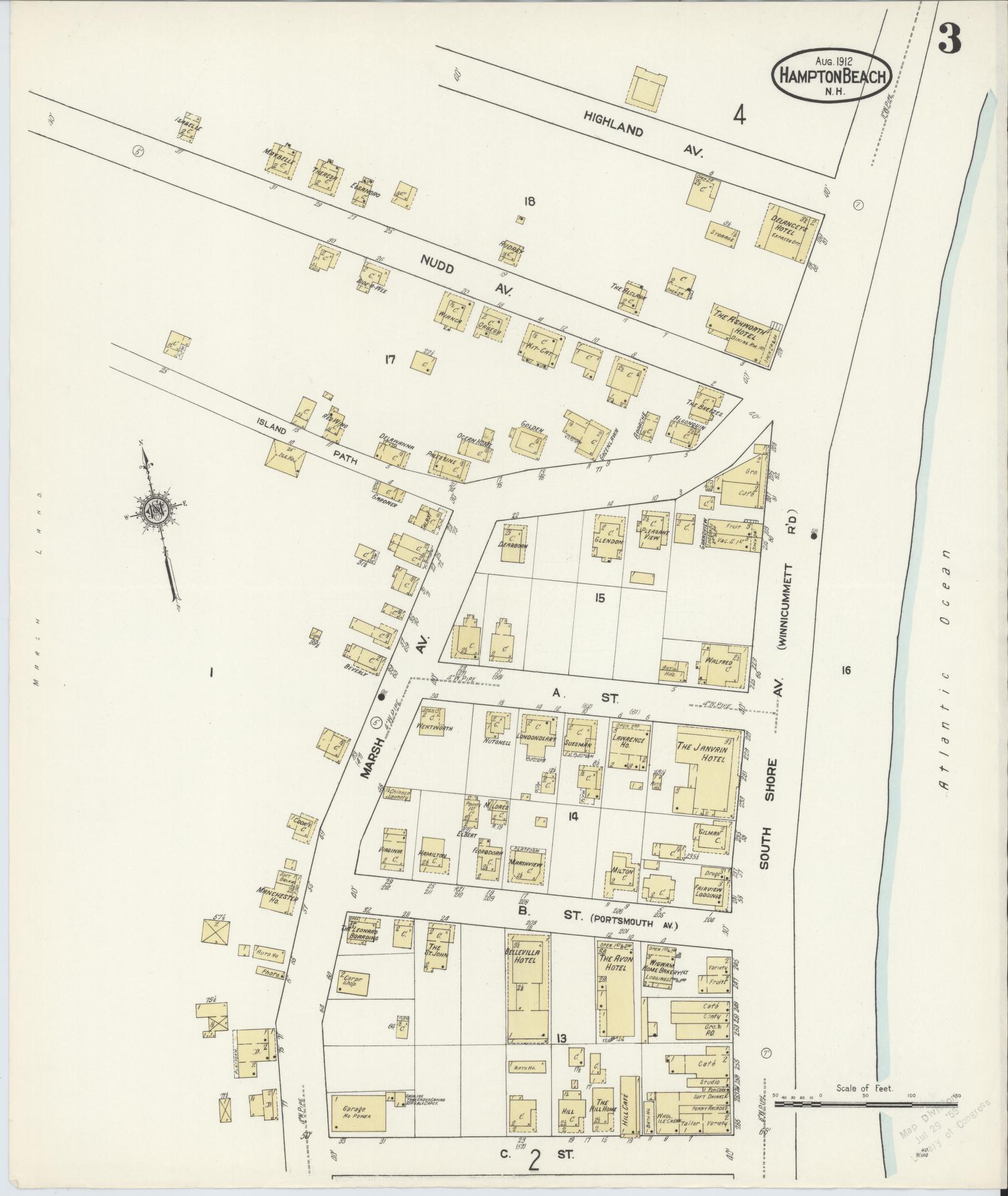 Sanborn Fire Insurance Map from Hampton Beach, Rockingham County, New Hampshire (1912), Sheet #0003 - Complete Map Set gallery image, historic Sanborn map, vintage wall art, New Hampshire New Hampshire