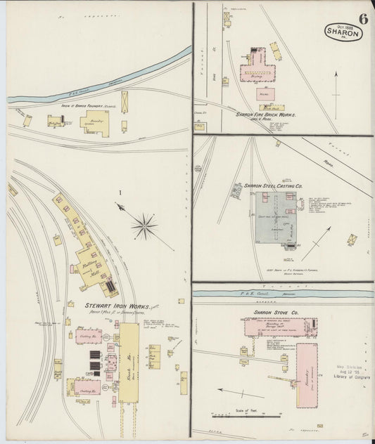 Sanborn Fire Insurance Map from Sharon, Mercer County, Pennsylvania (1888), Sheet #0006 - Historic Sanborn Fire Insurance Map Print, vintage old map wall art, antique decor, genealogy gift, Pennsylvania Pennsylvania map