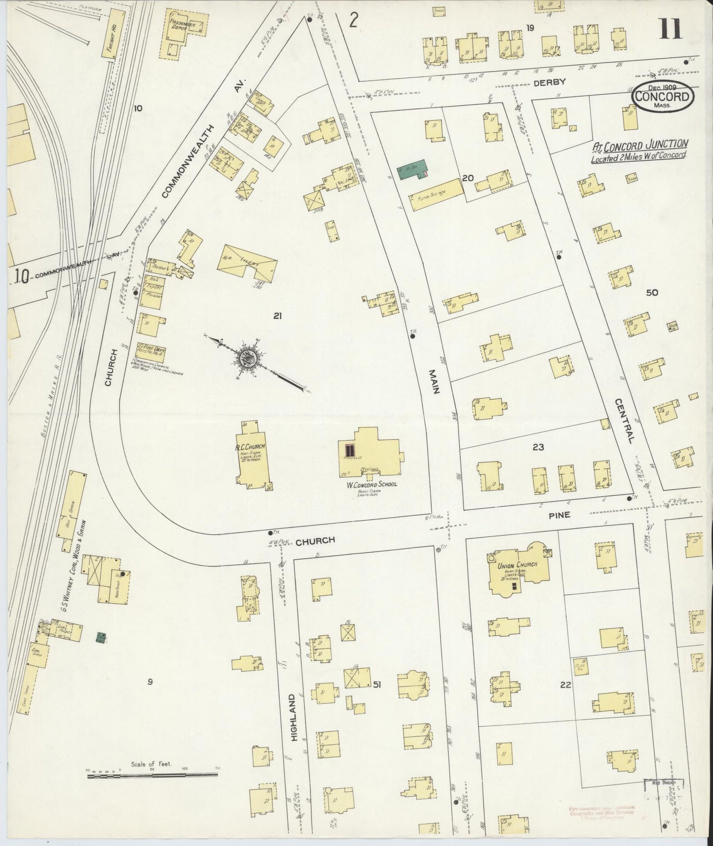 Sanborn Fire Insurance Map from Concord, Middlesex County, Massachusetts (1909), Sheet #0011 - Historic Sanborn Fire Insurance Map Print, vintage old map wall art, antique decor, genealogy gift, Massachusetts Massachusetts map