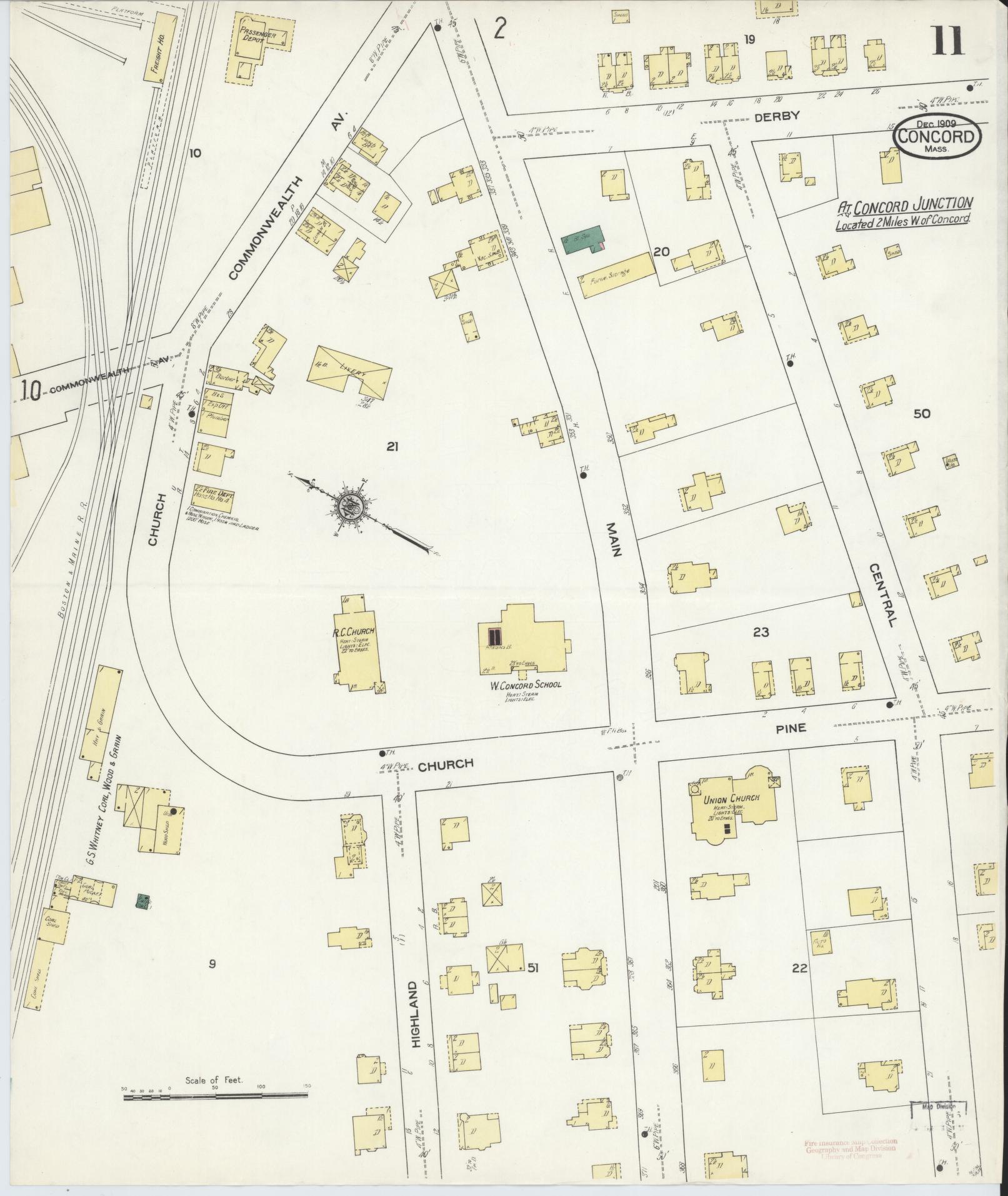 Sanborn Fire Insurance Map from Concord, Middlesex County, Massachusetts (1909), Sheet #0011 - Historic Sanborn Fire Insurance Map Print, vintage old map wall art, antique decor, genealogy gift, Massachusetts Massachusetts map