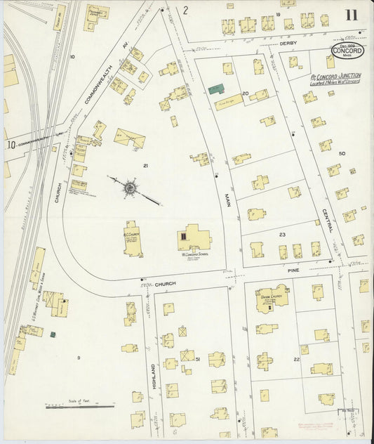 Sanborn Fire Insurance Map from Concord, Middlesex County, Massachusetts (1909), Sheet #0011 - Historic Sanborn Fire Insurance Map Print, vintage old map wall art, antique decor, genealogy gift, Massachusetts Massachusetts map