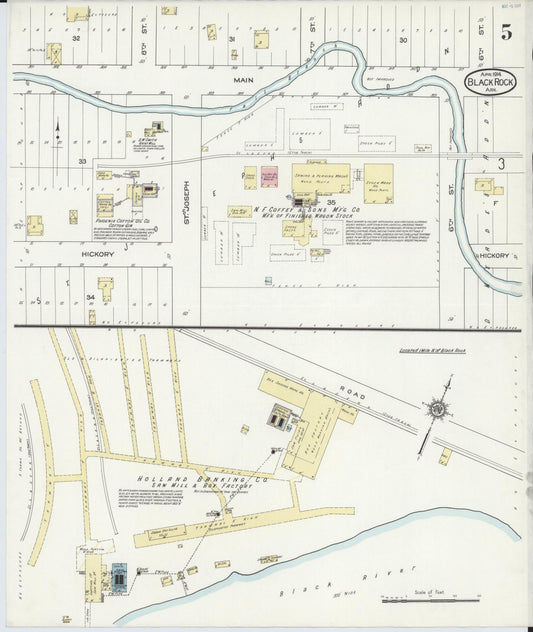 Sanborn Fire Insurance Map from Black Rock, Lawrence County, Arkansas (1914), Sheet #0005 - Historic Sanborn Fire Insurance Map Print, vintage old map wall art, antique decor, genealogy gift, Arkansas Arkansas map
