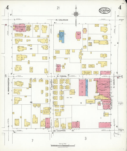 Sanborn Fire Insurance Map from Sumter, Sumter County, South Carolina (1923), Sheet #0004 - Historic Sanborn Fire Insurance Map Print, vintage old map wall art, antique decor, genealogy gift, South Carolina South Carolina map