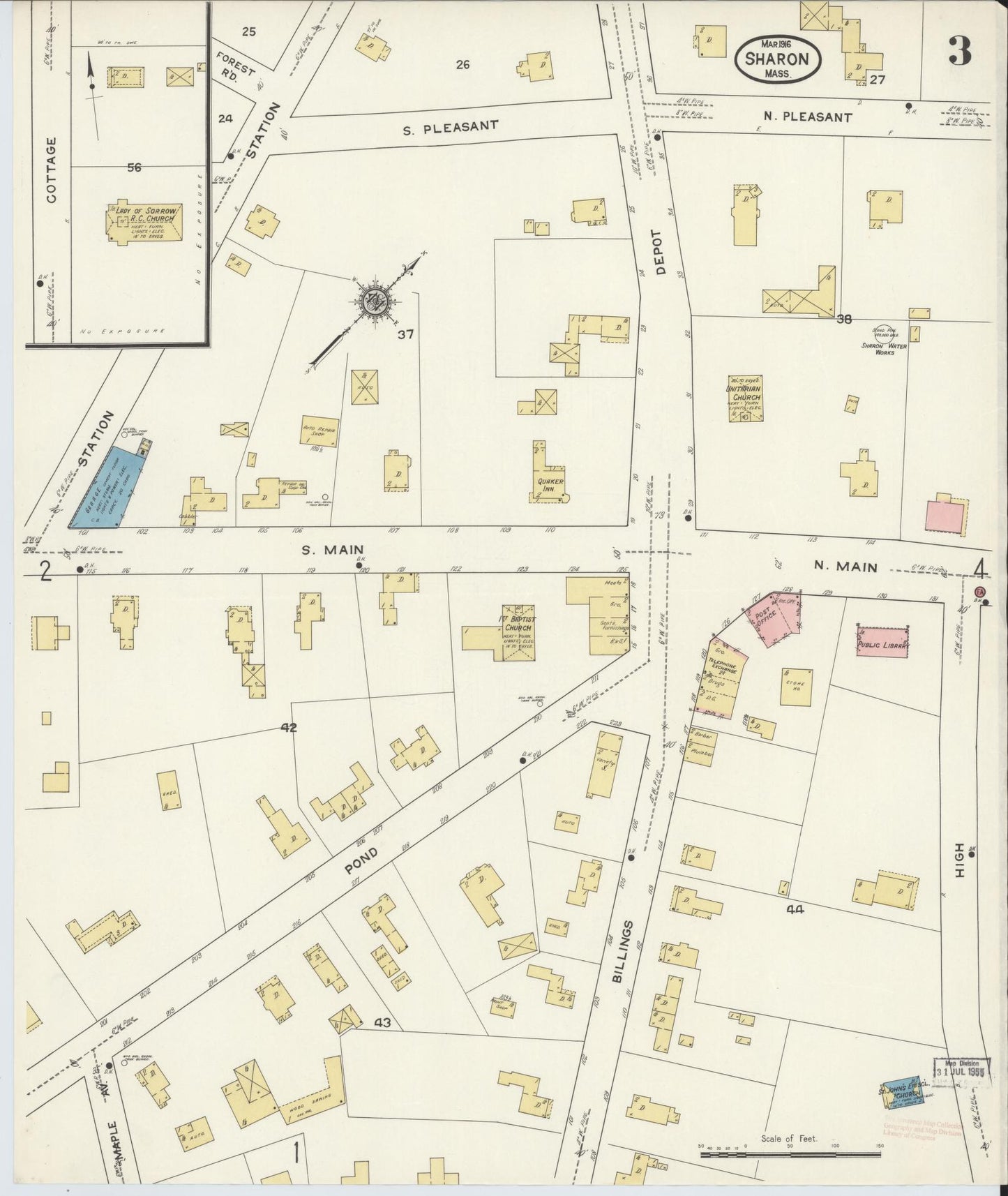 Sanborn Fire Insurance Map from Sharon, Norfolk County, Massachusetts (1916), Sheet #0003 - Complete Map Set gallery image, historic Sanborn map, vintage wall art, Massachusetts Massachusetts