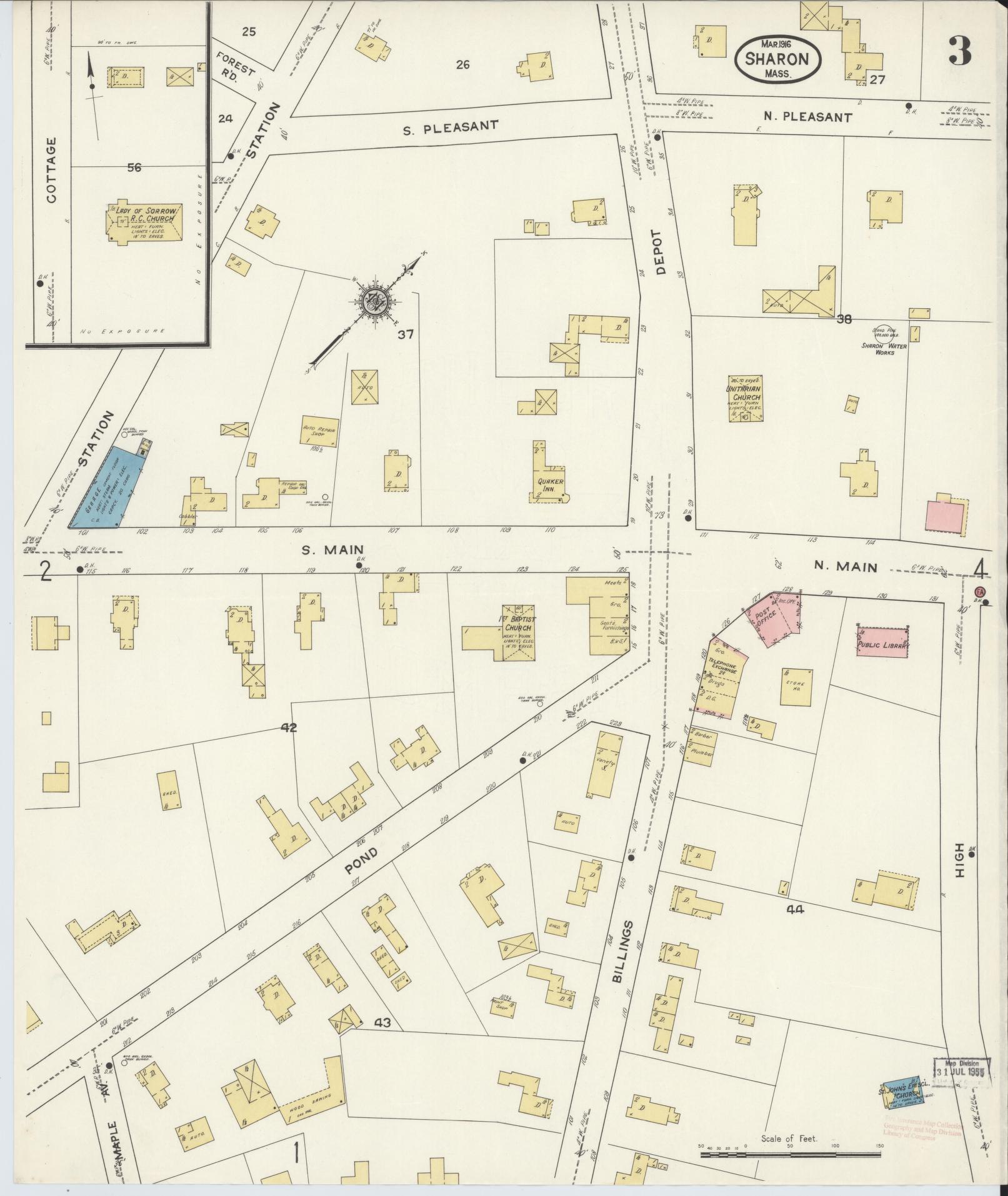 Sanborn Fire Insurance Map from Sharon, Norfolk County, Massachusetts (1916), Sheet #0003 - Complete Map Set gallery image, historic Sanborn map, vintage wall art, Massachusetts Massachusetts