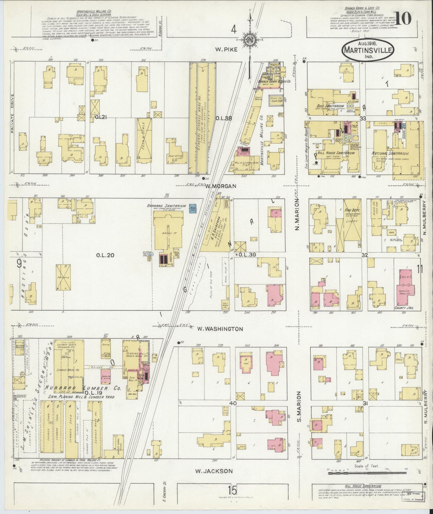 Sanborn Fire Insurance Map from Martinsville, Morgan County, Indiana (1916), Sheet #0010 - Complete Map Set gallery image, historic Sanborn map, vintage wall art, Indiana Indiana