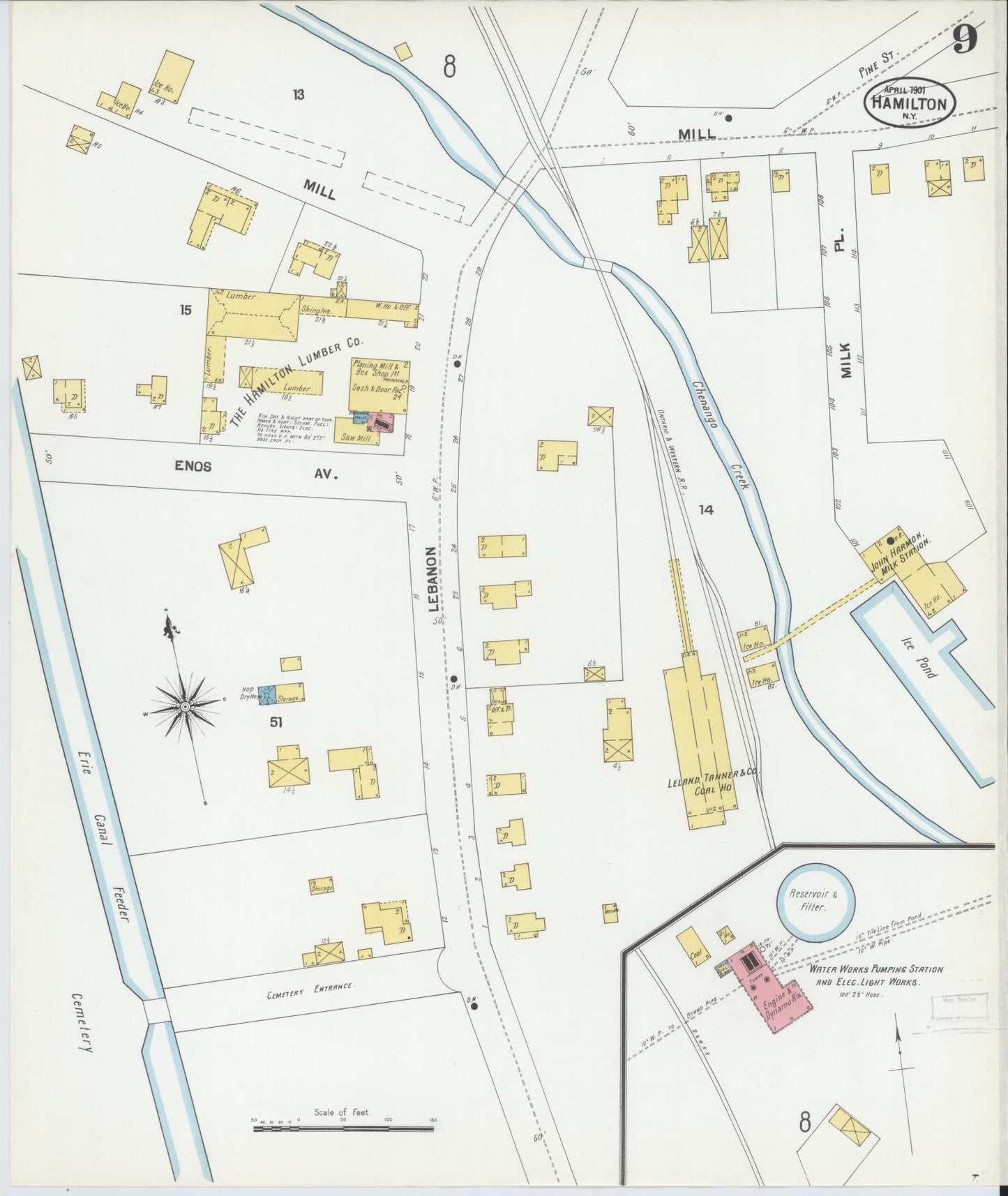 Sanborn Fire Insurance Map from Hamilton, Madison County, New York (1901), Sheet #0009 - Complete Map Set gallery image, historic Sanborn map, vintage wall art, New York New York