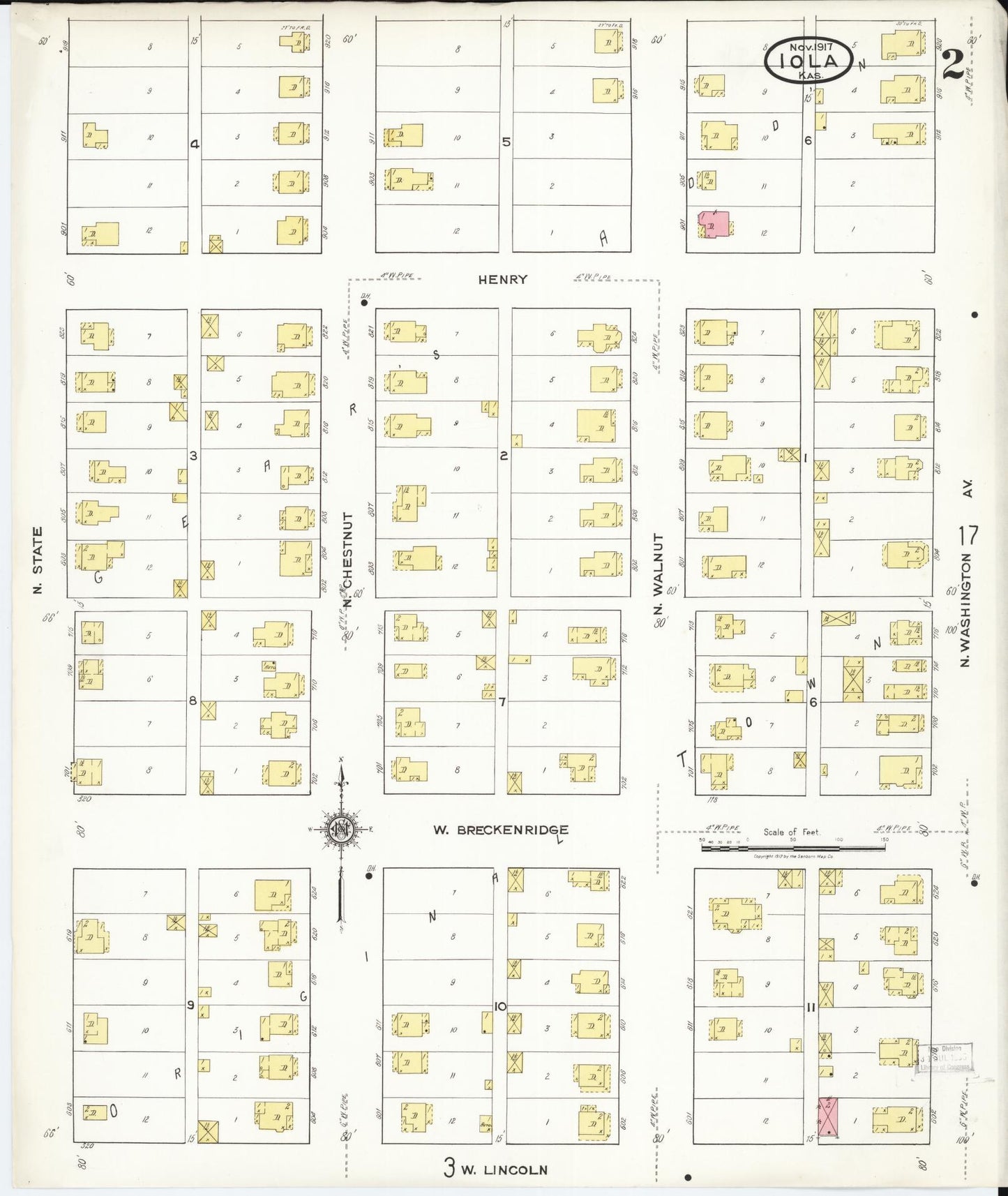 Sanborn Fire Insurance Map from Iola, Allen County, Kansas (1917), Sheet #0002 - Historic Sanborn Fire Insurance Map Print, vintage old map wall art, antique decor, genealogy gift, Kansas Kansas map