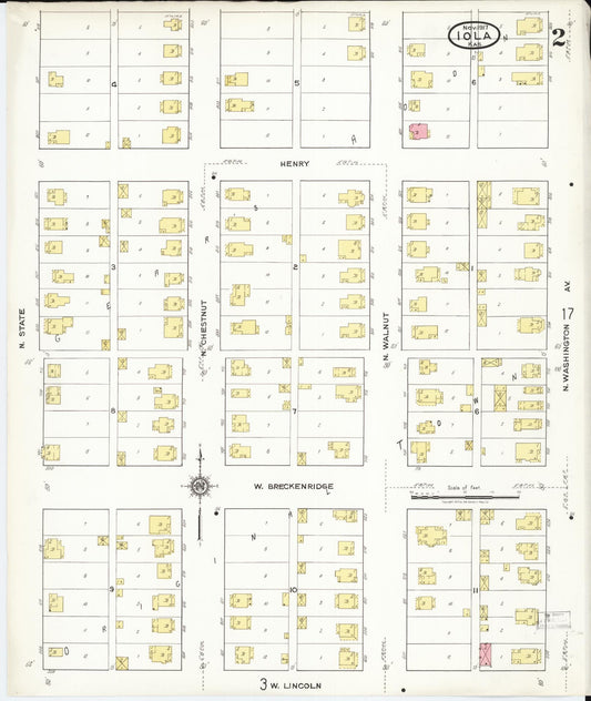 Sanborn Fire Insurance Map from Iola, Allen County, Kansas (1917), Sheet #0002 - Historic Sanborn Fire Insurance Map Print, vintage old map wall art, antique decor, genealogy gift, Kansas Kansas map
