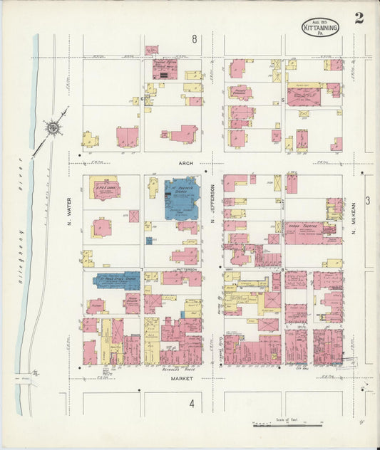 Sanborn Fire Insurance Map from Kittanning, Armstrong County, Pennsylvania (1913), Sheet #0002 - Historic Sanborn Fire Insurance Map Print, vintage old map wall art, antique decor, genealogy gift, Pennsylvania Pennsylvania map
