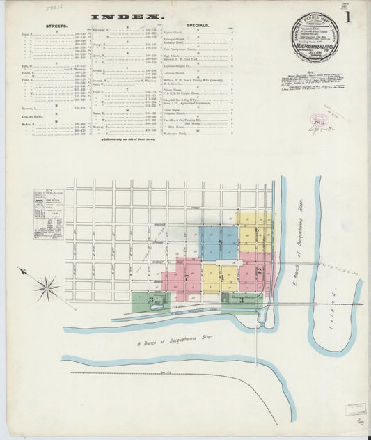 Sanborn Fire Insurance Map from Northumberland, Northumberland County, Pennsylvania (1896), Sheet #0001 - Historic Sanborn Fire Insurance Map Print, vintage old map wall art, antique decor, genealogy gift, Pennsylvania Pennsylvania map