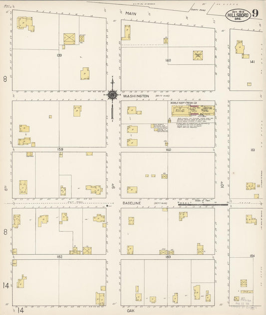 Sanborn Fire Insurance Map from Hillsboro, Washington County, Oregon (1912), Sheet #0009 - Historic Sanborn Fire Insurance Map Print, vintage old map wall art, antique decor, genealogy gift, Oregon Oregon map