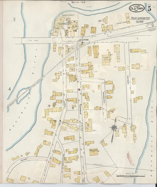 Sanborn Fire Insurance Map from Old Town, Penobscot County, Maine (1948), Sheet #0005 - Historic Sanborn Fire Insurance Map Print, vintage old map wall art, antique decor, genealogy gift, Maine Maine map