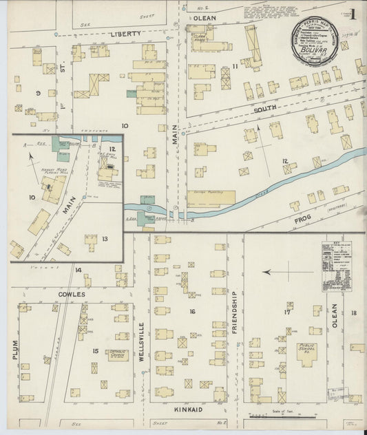 Sanborn Fire Insurance Map from Bolivar, Allegany County, New York (1891), Sheet #0001 - Complete Map Set gallery image, historic Sanborn map, vintage wall art, New York New York