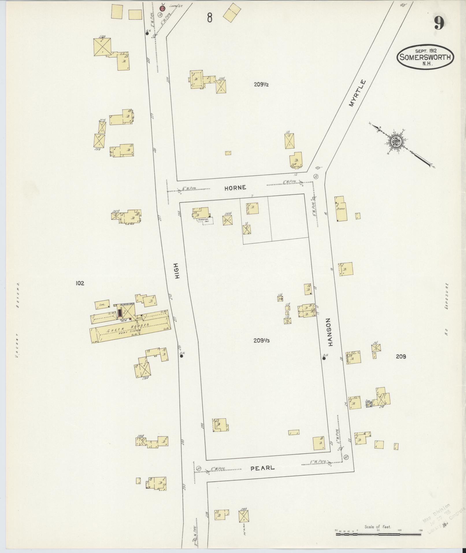 Sanborn Fire Insurance Map from Somersworth, Strafford County, New Hampshire (1912), Sheet #0009 - Historic Sanborn Fire Insurance Map Print, vintage old map wall art, antique decor, genealogy gift, Maine Maine map