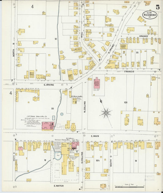 Sanborn Fire Insurance Map from Richmond, Madison County, Kentucky (1901), Sheet #0005 - Historic Sanborn Fire Insurance Map Print, vintage old map wall art, antique decor, genealogy gift, Kentucky Kentucky map