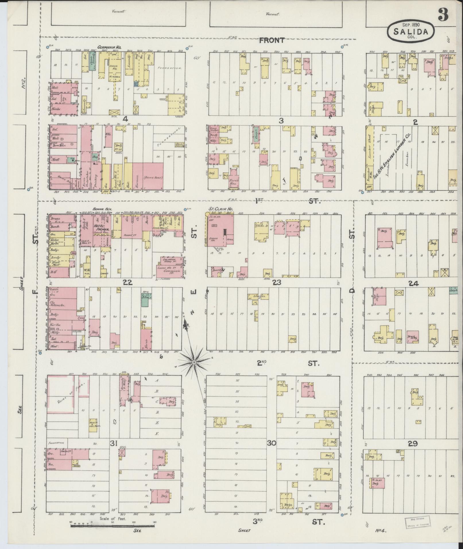 Sanborn Fire Insurance Map from Salida, Chaffee County, Colorado (1890), Sheet #0003 - Complete Map Set gallery image, historic Sanborn map, vintage wall art, Colorado Colorado