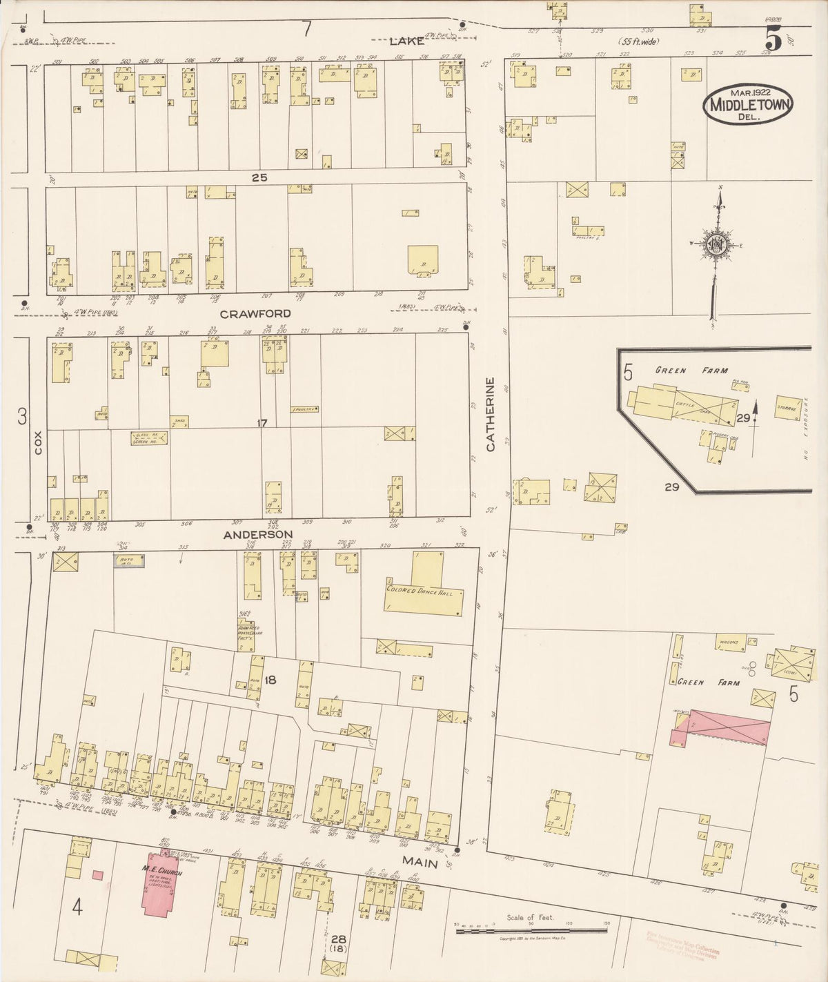 Sanborn Fire Insurance Map from Middletown, New Castle County, Delaware (1922), Sheet #0005 - Historic Sanborn Fire Insurance Map Print, vintage old map wall art, antique decor, genealogy gift, Delaware Delaware map