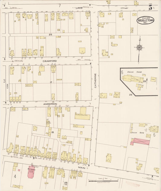 Sanborn Fire Insurance Map from Middletown, New Castle County, Delaware (1922), Sheet #0005 - Historic Sanborn Fire Insurance Map Print, vintage old map wall art, antique decor, genealogy gift, Delaware Delaware map