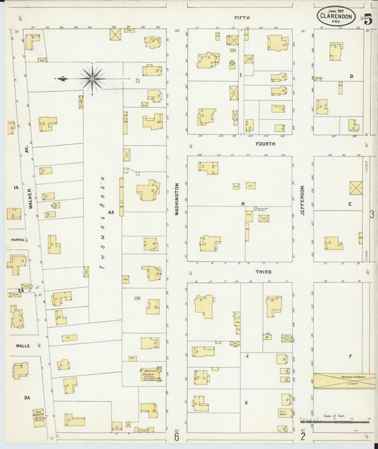 Sanborn Fire Insurance Map from Clarendon, Monroe County, Arkansas (1907), Sheet #0005 - Historic Sanborn Fire Insurance Map Print, vintage old map wall art, antique decor, genealogy gift, Arkansas Arkansas map