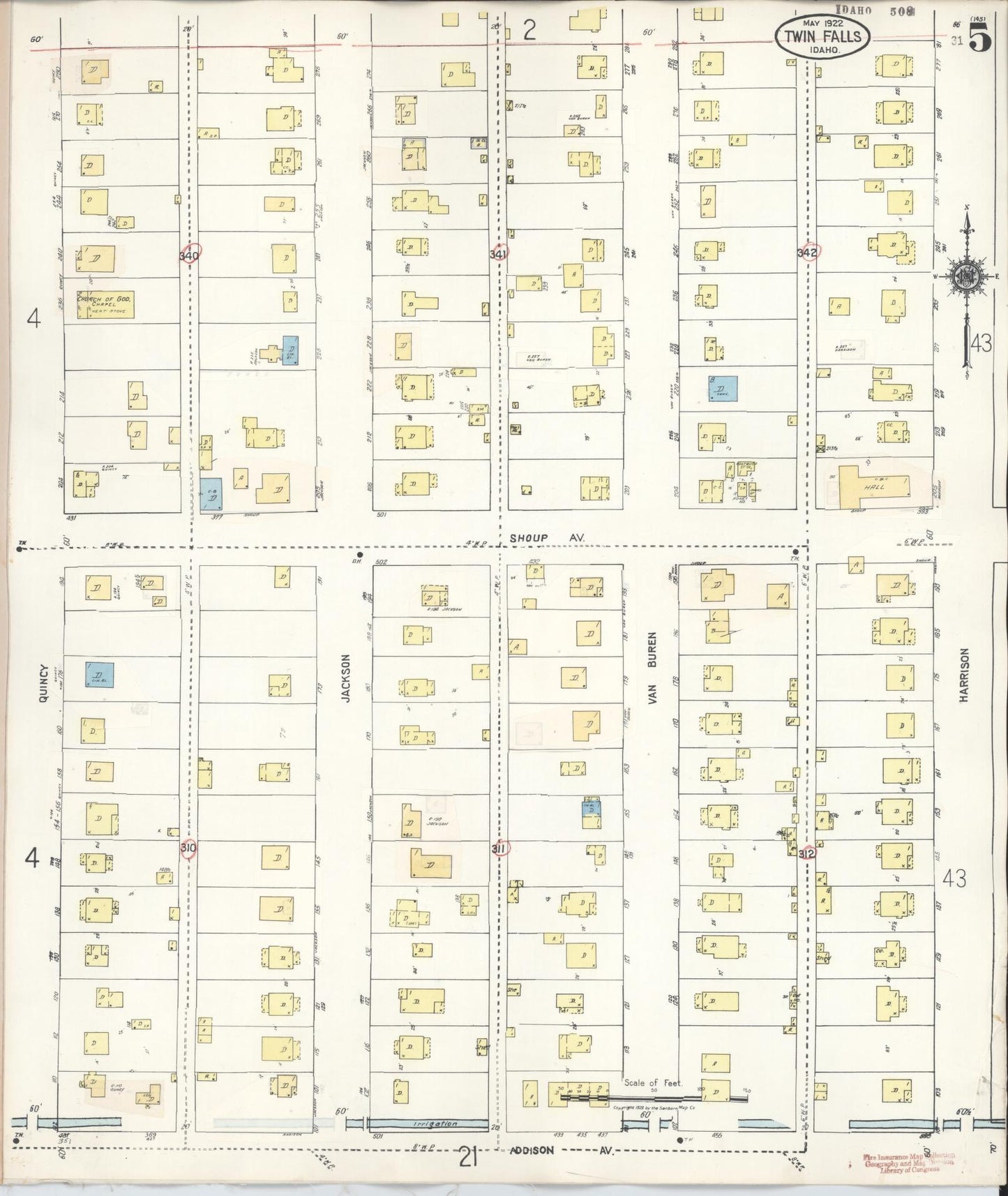 Sanborn Fire Insurance Map from Twin Falls, Twin Falls County, Idaho (1949), Sheet #0005 - Historic Sanborn Fire Insurance Map Print, vintage old map wall art, antique decor, genealogy gift, Falls Idaho map