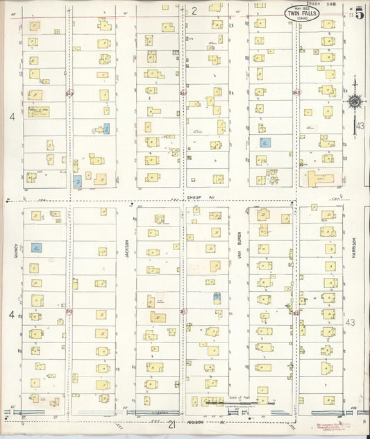 Sanborn Fire Insurance Map from Twin Falls, Twin Falls County, Idaho (1949), Sheet #0005 - Historic Sanborn Fire Insurance Map Print, vintage old map wall art, antique decor, genealogy gift, Falls Idaho map