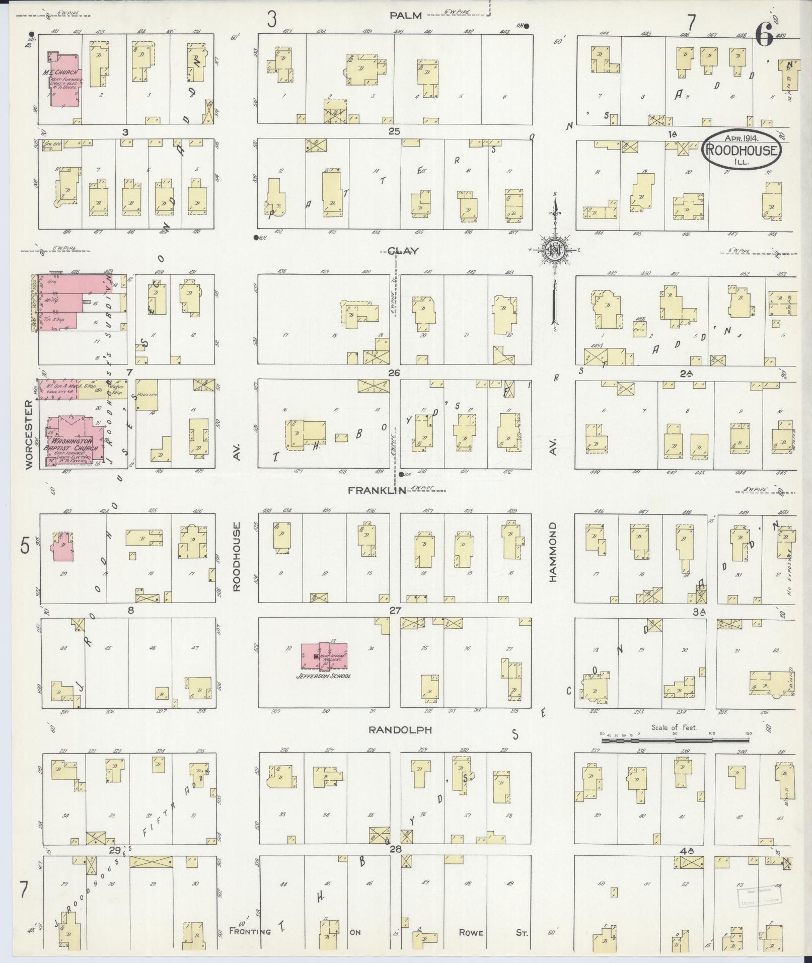 Sanborn Fire Insurance Map from Roodhouse, Greene County, Illinois (1914), Sheet #0006 - Complete Map Set gallery image, historic Sanborn map, vintage wall art, Illinois Illinois