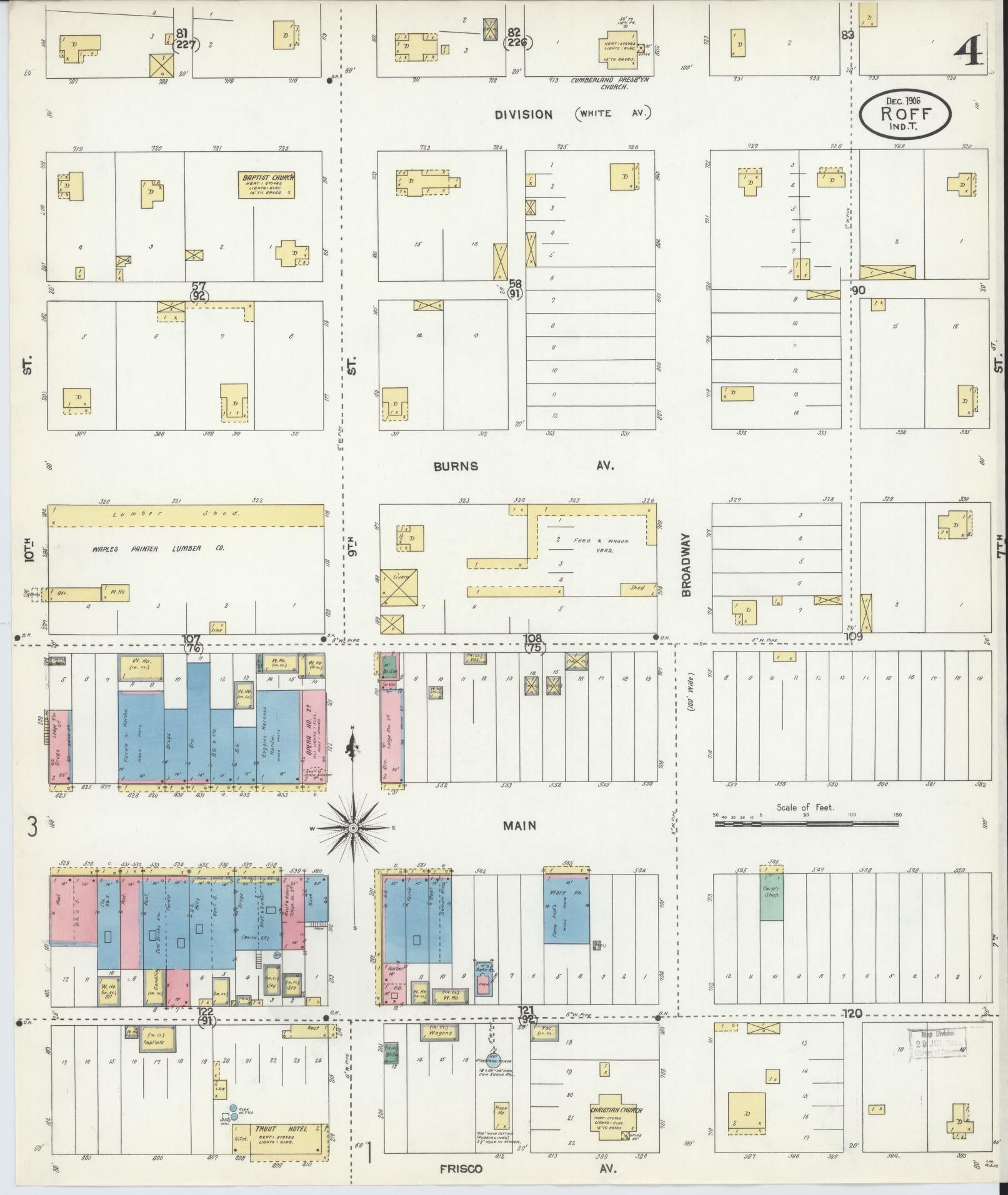 Sanborn Fire Insurance Map from Roff, Pontotoc County, Oklahoma (1906), Sheet #0004 - Historic Sanborn Fire Insurance Map Print, vintage old map wall art, antique decor, genealogy gift, Oklahoma Oklahoma map