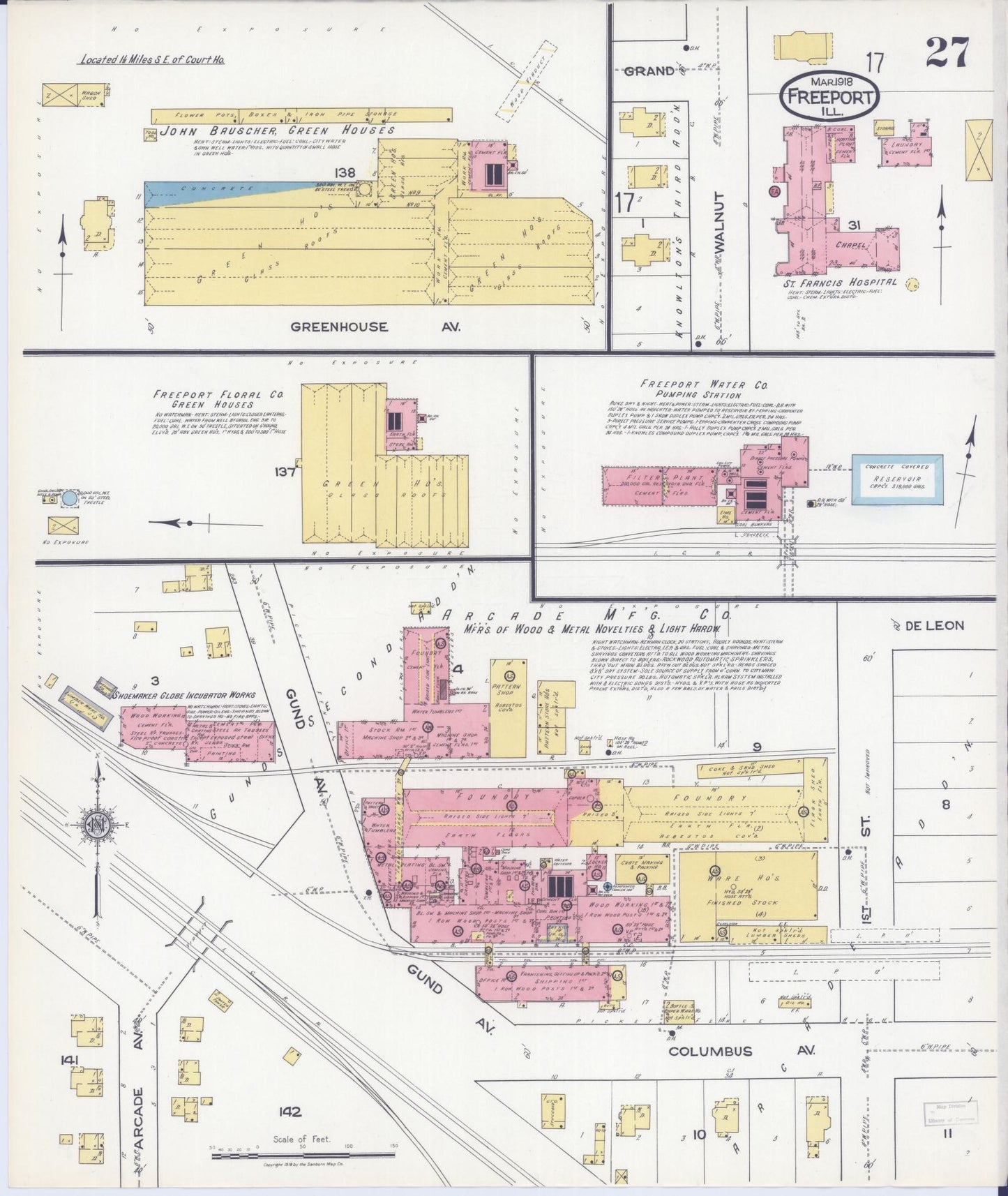 Sanborn Fire Insurance Map from Freeport, Stephenson County, Illinois (1918), Sheet #0027 - Complete Map Set gallery image, historic Sanborn map, vintage wall art, Illinois Illinois