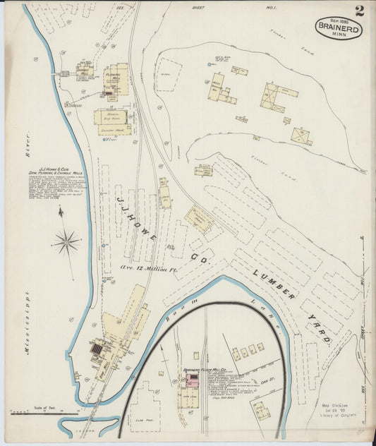 Sanborn Fire Insurance Map from Brainerd, Crow Wing County, Minnesota (1885), Sheet #0002 - Historic Sanborn Fire Insurance Map Print, vintage old map wall art, antique decor, genealogy gift, Minnesota Minnesota map