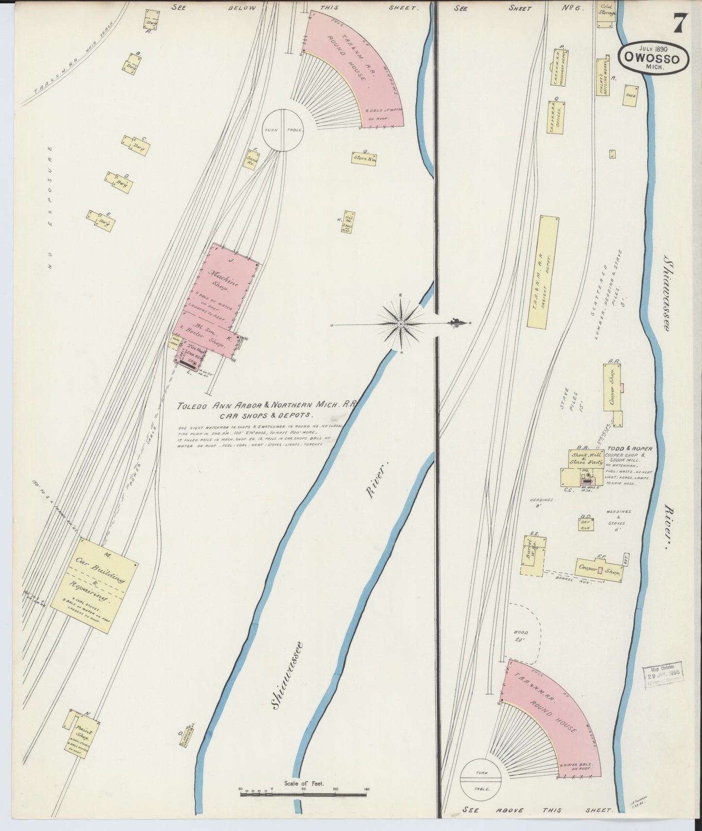 Sanborn Fire Insurance Map from Owosso, Shiawassee County, Michigan (1890), Sheet #0007 - Historic Sanborn Fire Insurance Map Print, vintage old map wall art, antique decor, genealogy gift, Michigan Michigan map