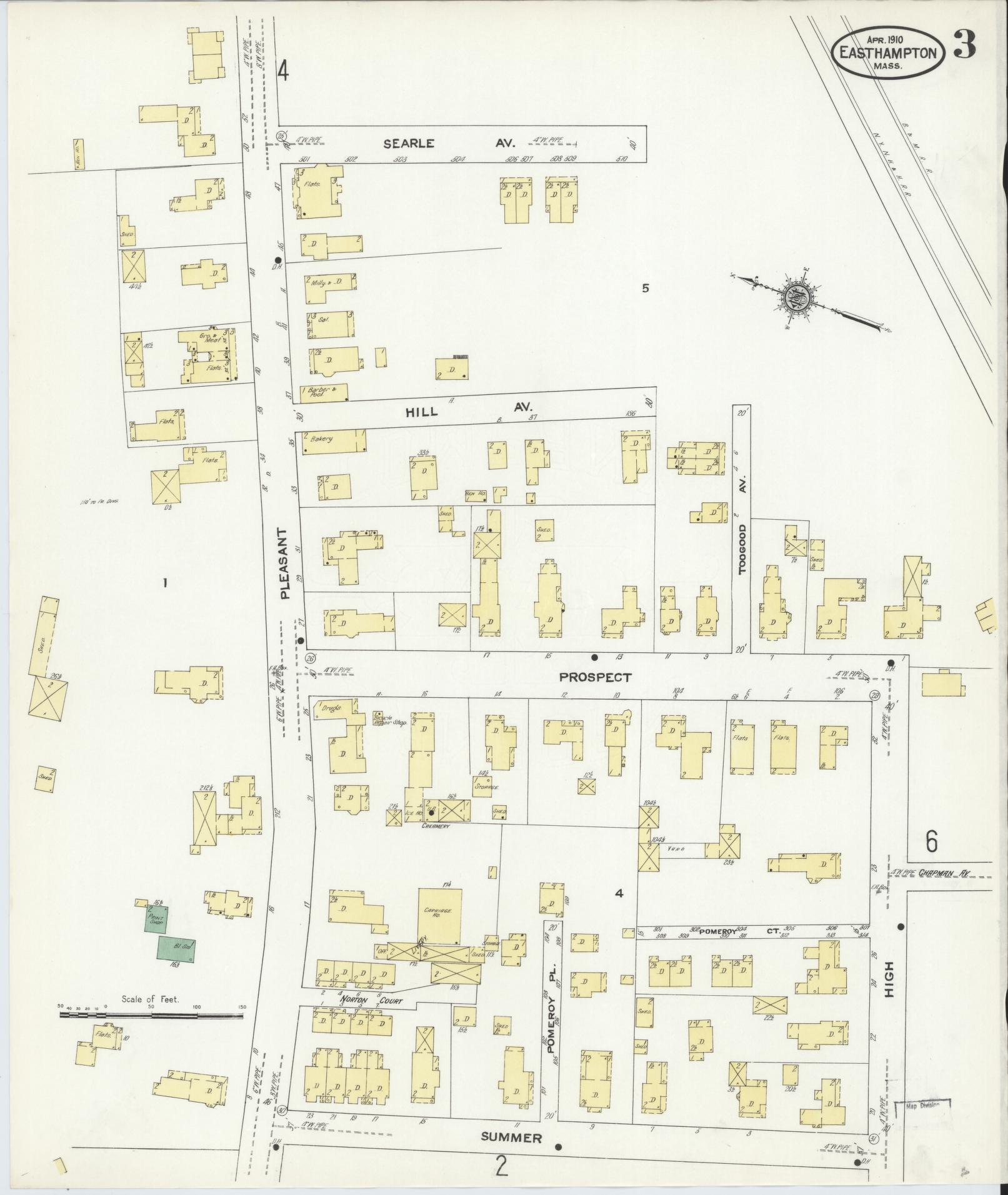 Sanborn Fire Insurance Map from East Hampton, Hampshire County, Massachusetts (1910), Sheet #0003 - Historic Sanborn Fire Insurance Map Print, vintage old map wall art, antique decor, genealogy gift, Massachusetts Massachusetts map